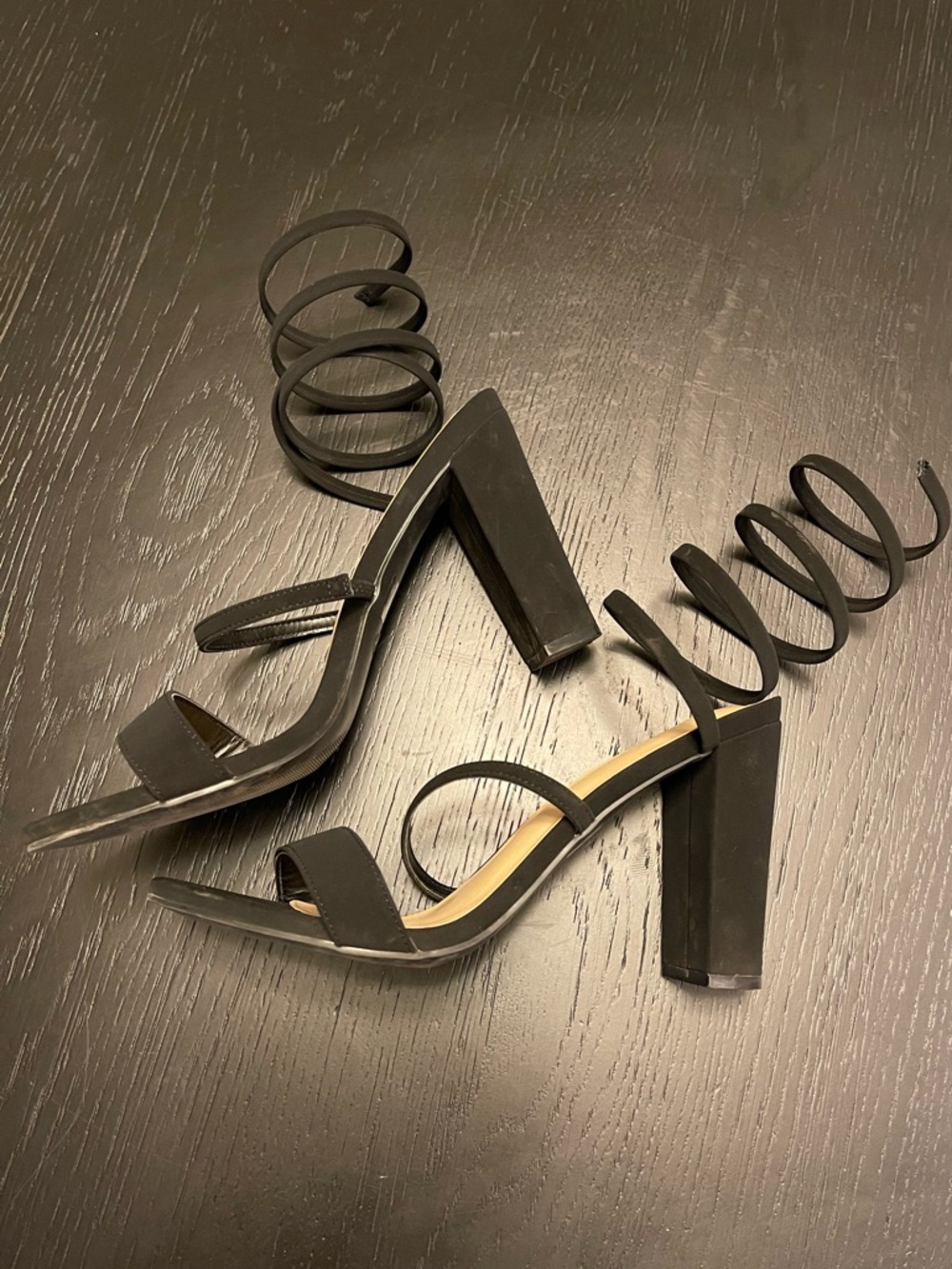 Black Spiral Block Heels